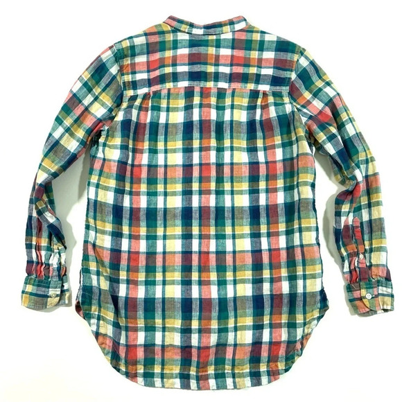 LL Bean Linen V Neck Button Front Tunic Shirt Plaid - Picture 2 of 6